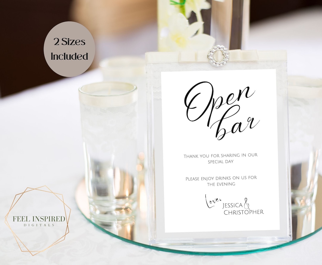 Wedding Open Bar Sign Printable. Modern Minimalist Wedding Reception ...