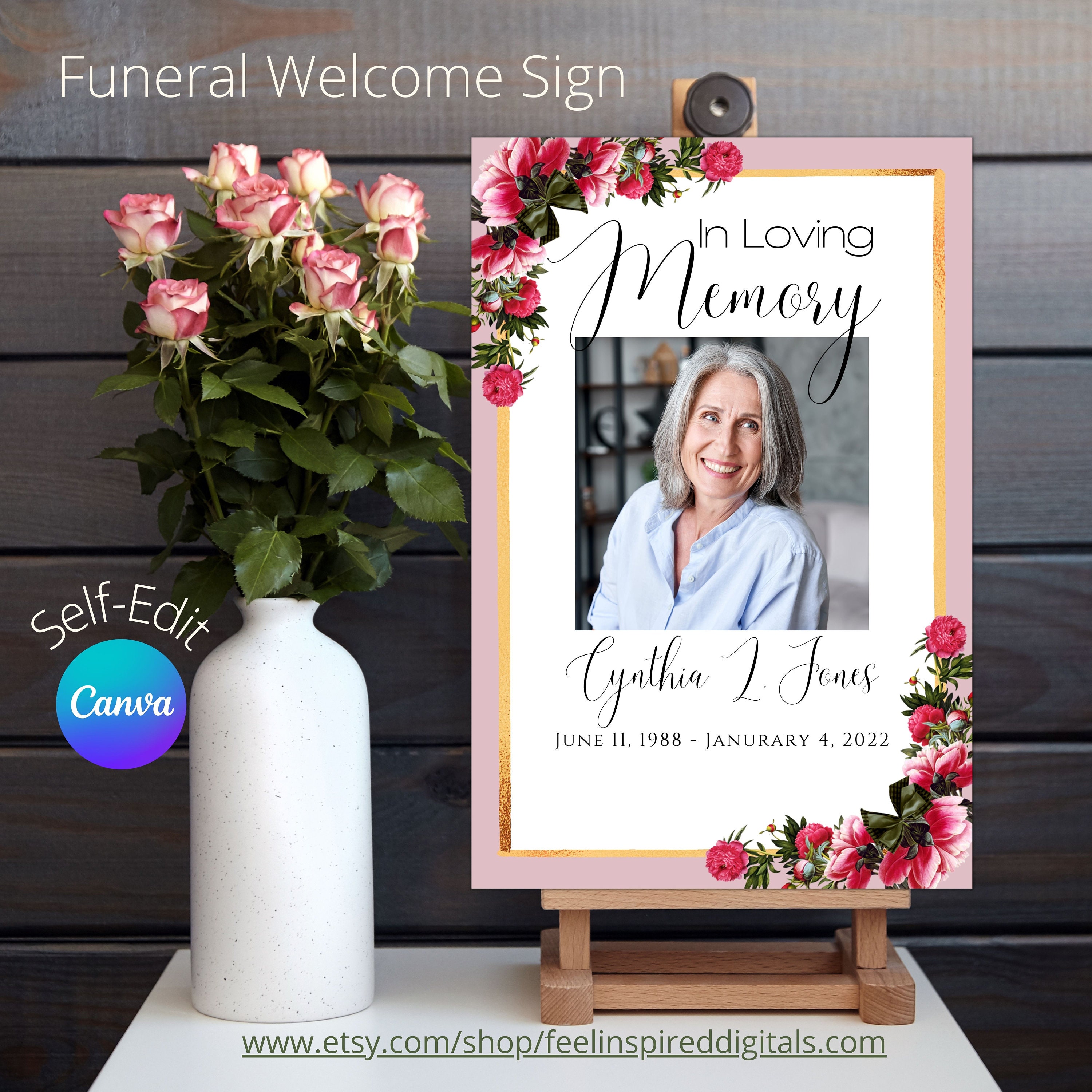 Welcome Sign Celebration of Life Funeral Sign Poster Blush Floral Memorial  Service Welcome Sign Ideas Celebration of Life Decoration Large 