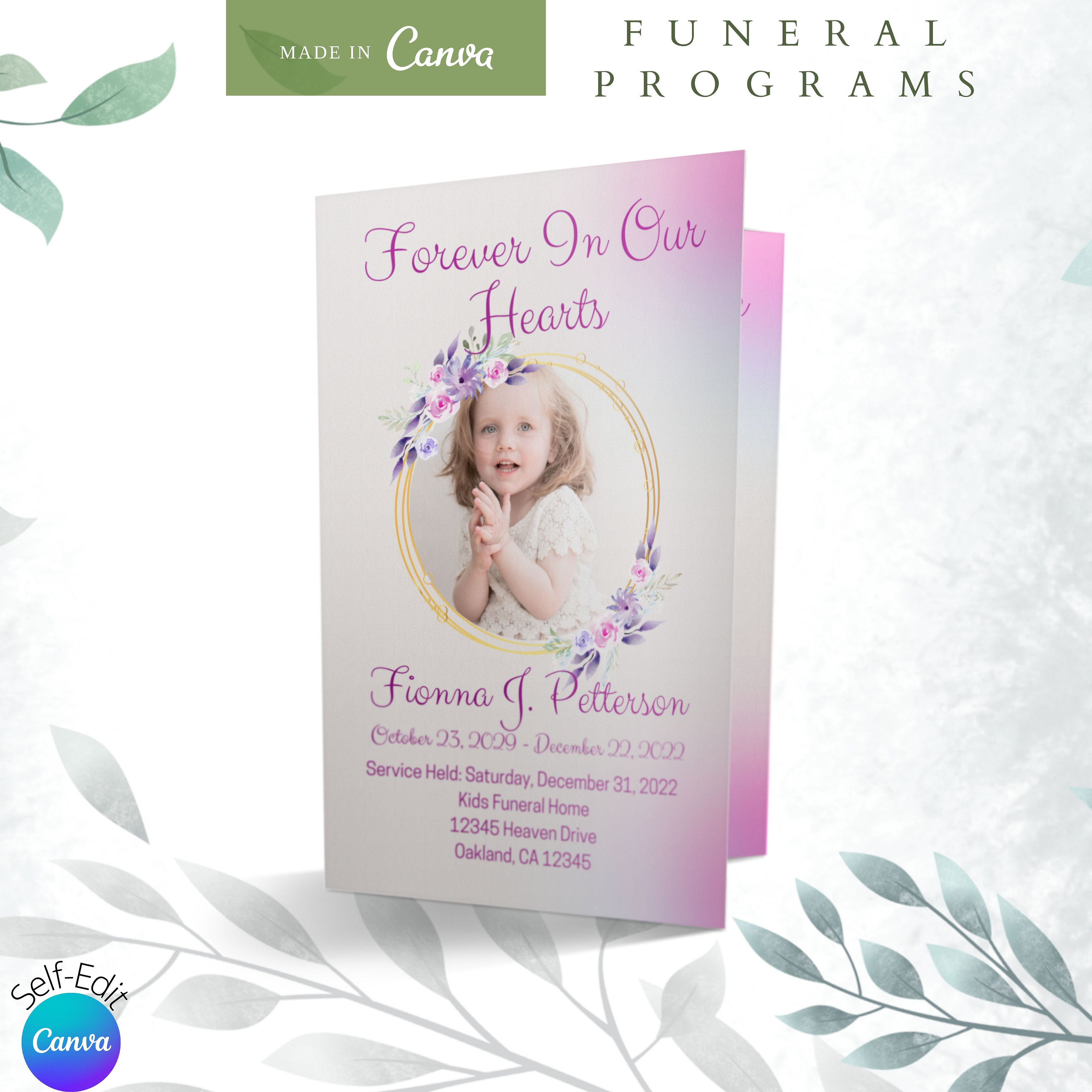 Purple Baby/child Funeral Program. Female/girl Obituary Etsy