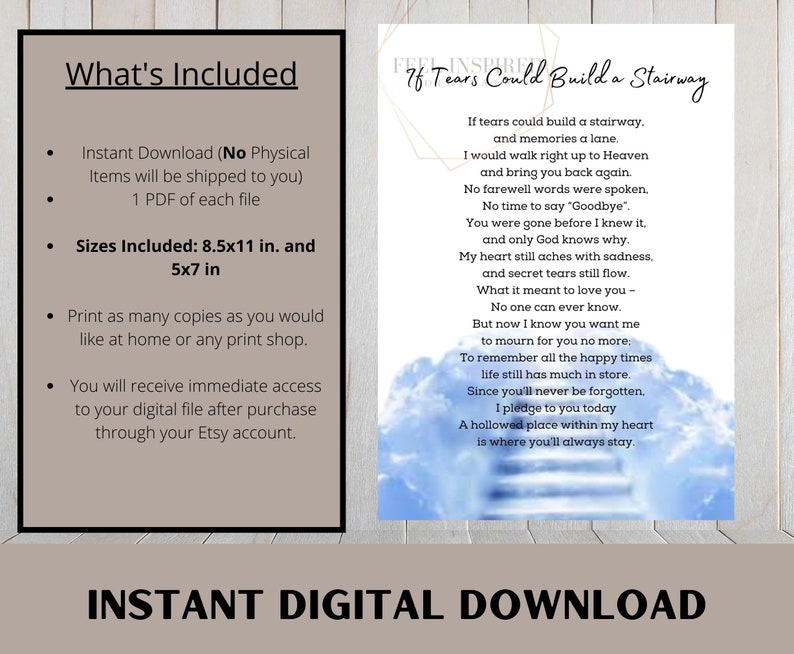 If Tears Could Build a Stairway Memorial Poem Celebration of - Etsy