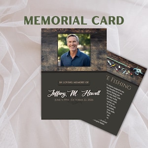 Cartes commémoratives/de prière personnalisées | Brown est allé à la pêche | Souvenir commémoratif personnalisé | Souvenir funéraire | Imprimé | Papier laminé ou cartonné