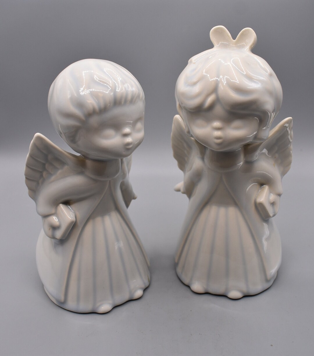Vintage Sweet White Ceramic Kissing Angels Figurines Etsy