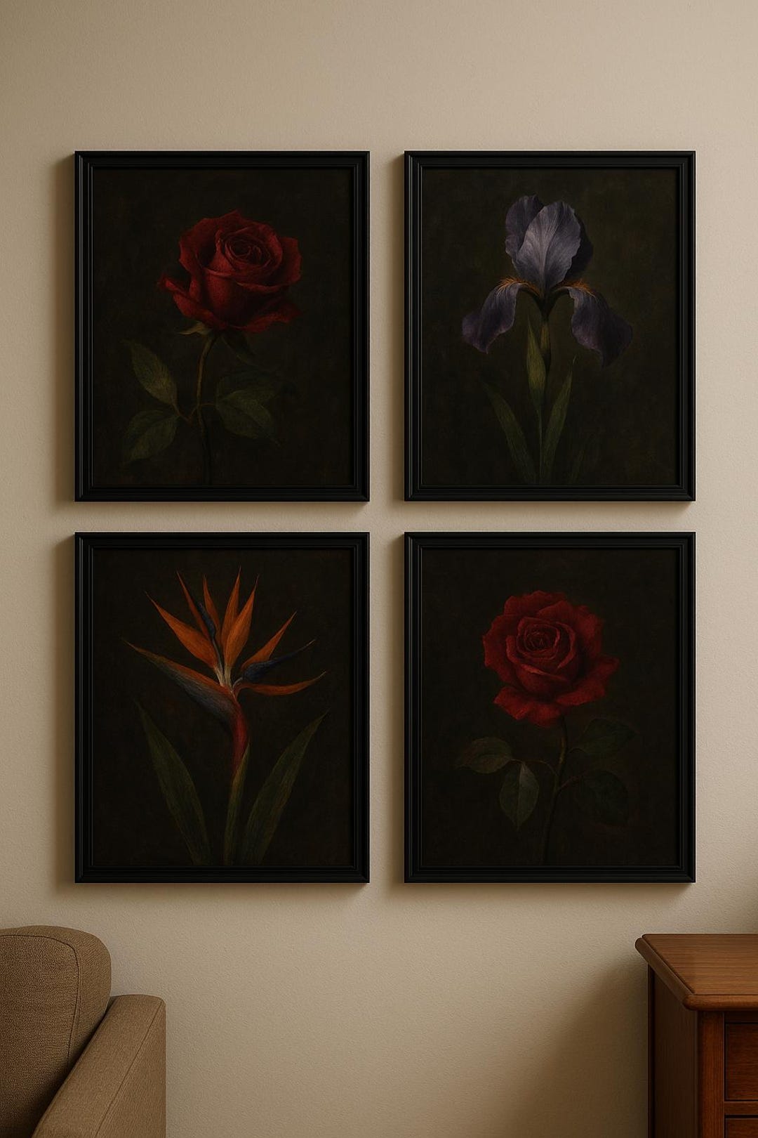 Moody Floral Wall Art Set 4 – Digital Download – Botanical Prints of ...