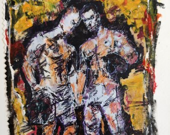 Soccer Pair IMG_20211206_162058 Acrylic on Paper UNIKAT A5 Original Gay, LGBT, queer, one of it kinds, homo, present, pride prideart, gayart