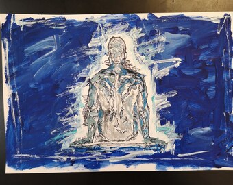 BLUE Boy-Back - Original Gemälde Acryl auf Papier