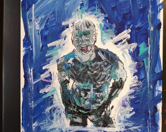 BLUE Pose Boy - Original Gemälde Acryl auf Papier