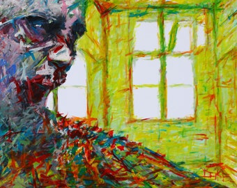 Power 2015_4649 Acrylic on Canvas, auf Leinwand Original Gemälde, Gebrüll, Rufen, Face, Mund, Gesicht, Fenster