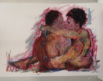 Paperwork Kissing- Hugs - Original Gemälde Acryl auf Papier IMG_20210921_185848_2 Gayboys, Kiss, Umarmung, umschlungen, festhalten, Sex,