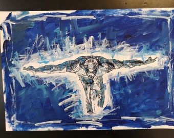 BLUE spread Wings - Original Gemälde Acryl auf Papier