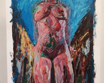 Paperwork Posing Girl  - Original Gemälde Acryl auf Papier