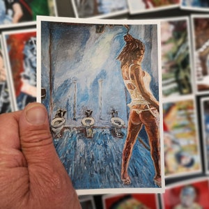 Carte postale - Carte postale TOILET LADY Pk_2014_4569 - Gay art, gayart, pride, prideart, pride art, card, Women, Stairs, lesbienne, lesbian art,