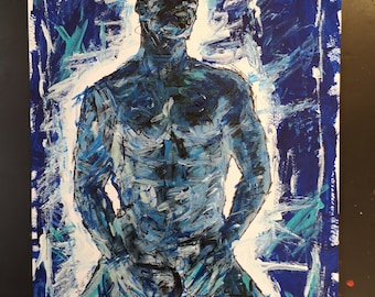 BLUE Power Boy - Original Gemälde Acryl auf Papier