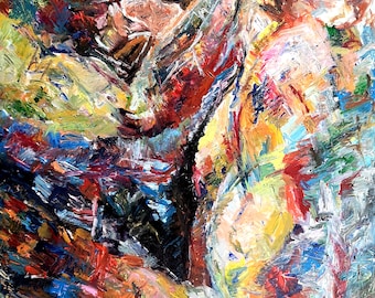 Das Paar IMG_20191122_172635 Acrylic on Canvas, Leinwand Original, Pair, umschlungen, Kraft, Muskeln, dreier Serie, festhalten, holding,