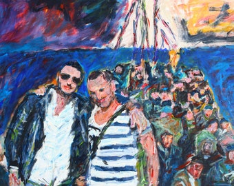 Die Überfahrt IMG_5082 Acrylic on Canvas, auf Leinwand Original, Flüchtling, Refugee, gay, posing, Flüchtlingsboot, Boat People, Cruise