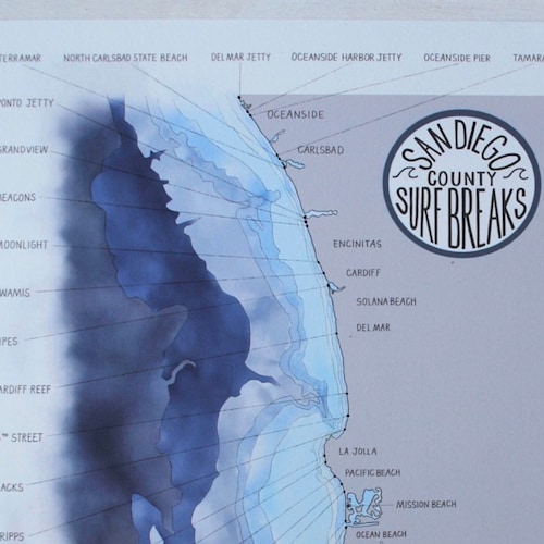 San Diego Surf Map Etsy