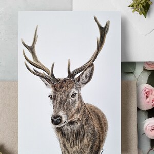 Forest Prince. Arte della fauna selvatica. Bellissimo dipinto ad acquerello di un cervo. Perfetto per decorazioni rustiche. Illustrazione di animali Dimensioni 8,3x11,7 pollici