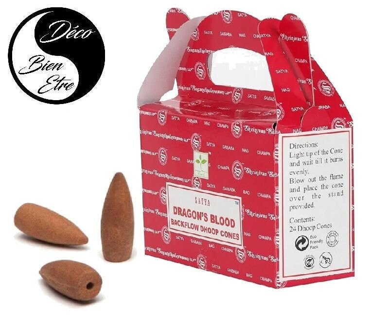 Sang de Dragon Satya Lot 24 Cônes Encens à Refoulement Pour Séances Méditation , Relaxation, Yoga ou
