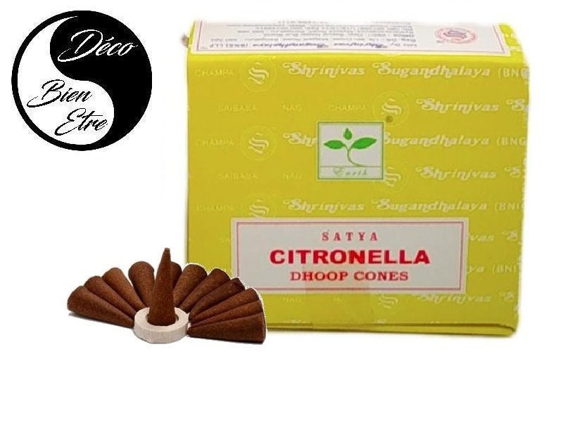 Citronnelle 12 Cones Encens Satya + Porte Cone Fourni Pour Séances Méditation , Relaxation, Yoga ou 