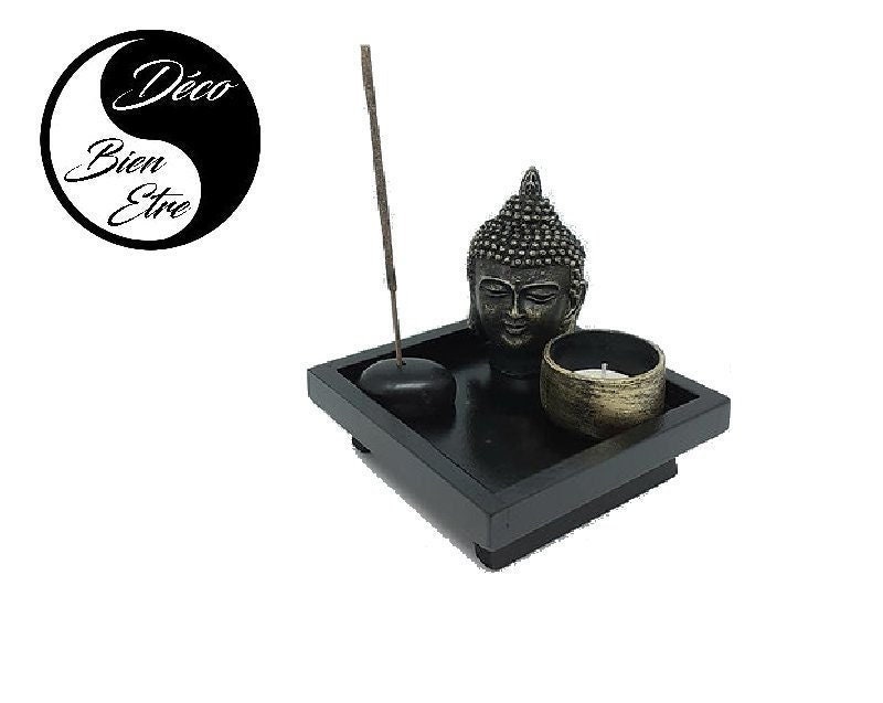 Tête de Bouddha avec Compartiment Bougie, Galets, Pour Composition d'un Espace Zen