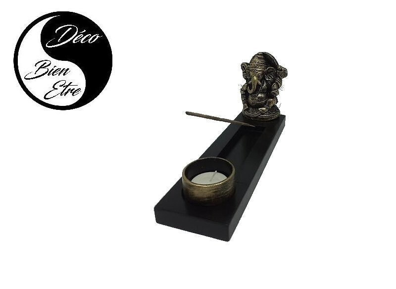 statue Ganesh avec Compartiment Bougie, Galets, Pour Composition d'un Espace Zen