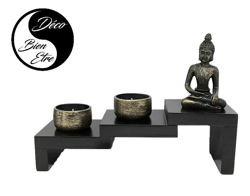 statue Bouddha avec Compartiment Bougies, Galets, Pour Composition d'un Espace Zen