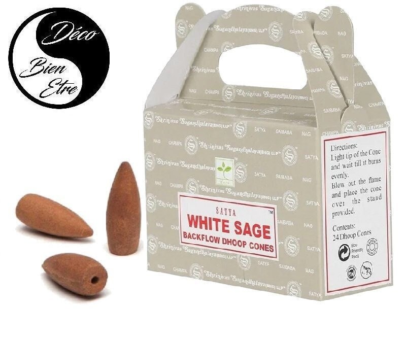 Sauge Blanche Satya Lot 24 Cônes Encens à Refoulement Pour Séances Méditation , Relaxation, Yoga ou 