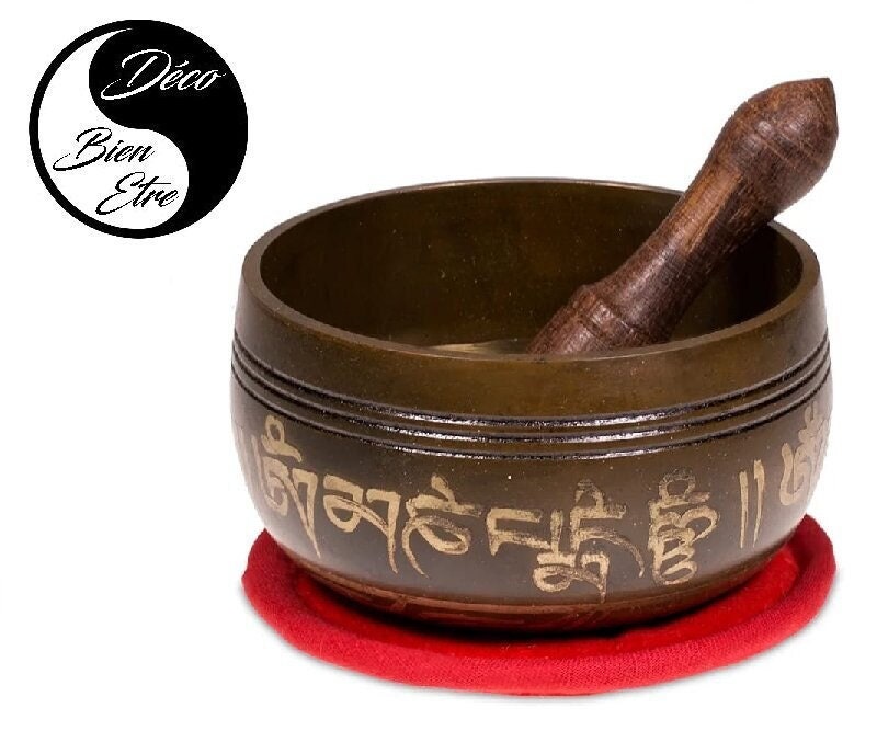 Coffret Bol Chantant Tibétain avec Son Coussin et Maillet en Bois Pour Séances de Yoga, Méditation,