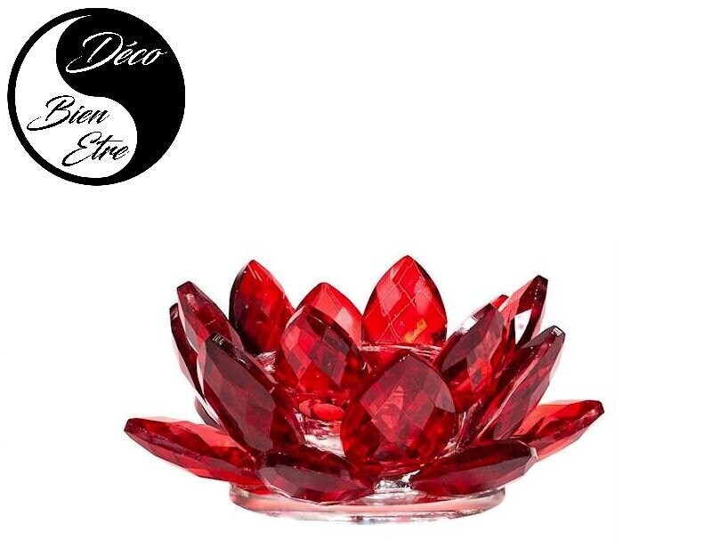 Photophore Fleur de Lotus Cristal Couleur Rouge | Vendu Sans Bougie