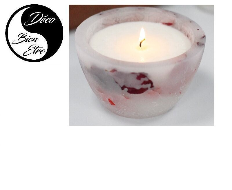 Grand Bol de Bougie Parfumée à La Rose 440Gr | 100% Végétale Au Soja et Fleurs Séchées