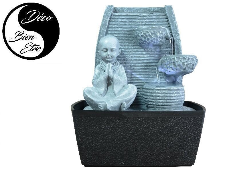 Fontaine Statue Moine avec Cascade à Led | 26cm Haut.