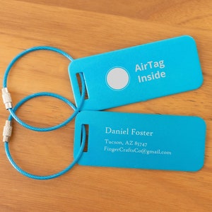Luggage Tag &quot;AirTag Inside&quot; - Engraved Aluminum Metal Tag, Double-Sided - Travel Gift, Bag ID, Logos, Suitcase tag, Backpack tag