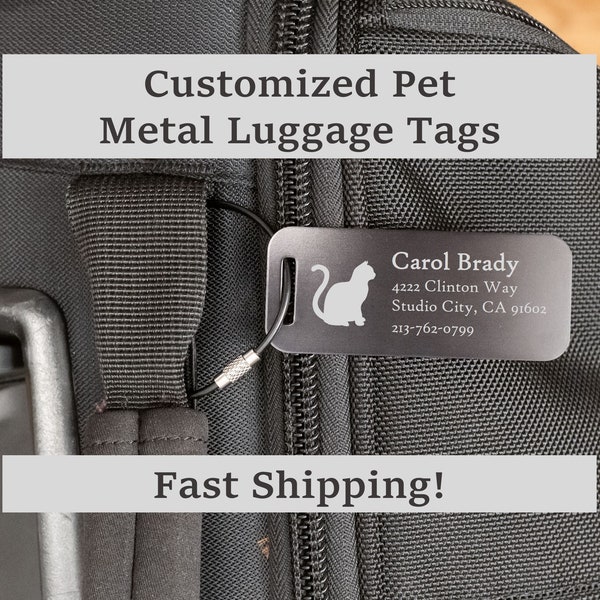 Dog and Cat Image Metal Luggage Tag, Personalized Pet Carrier, Engraved Tag - Bag ID, Custom Images, Logos, Suitcase tag, Backpack tag