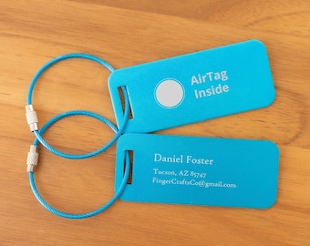 Luggage Tag "AirTag Inside" - Engraved Aluminum Metal Tag, Double-Sided - Travel Gift, Bag ID, Logos, Suitcase tag, Backpack tag