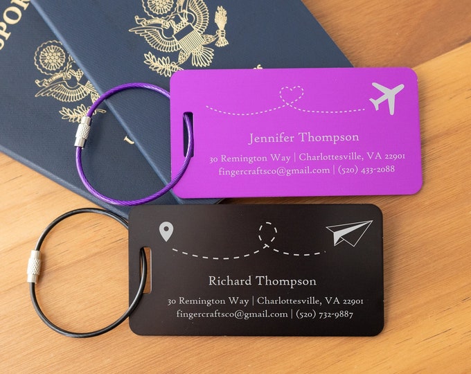 Personalized Metal Luggage Tag: Engraved Aluminum, Custom Travel Gift, Bag ID