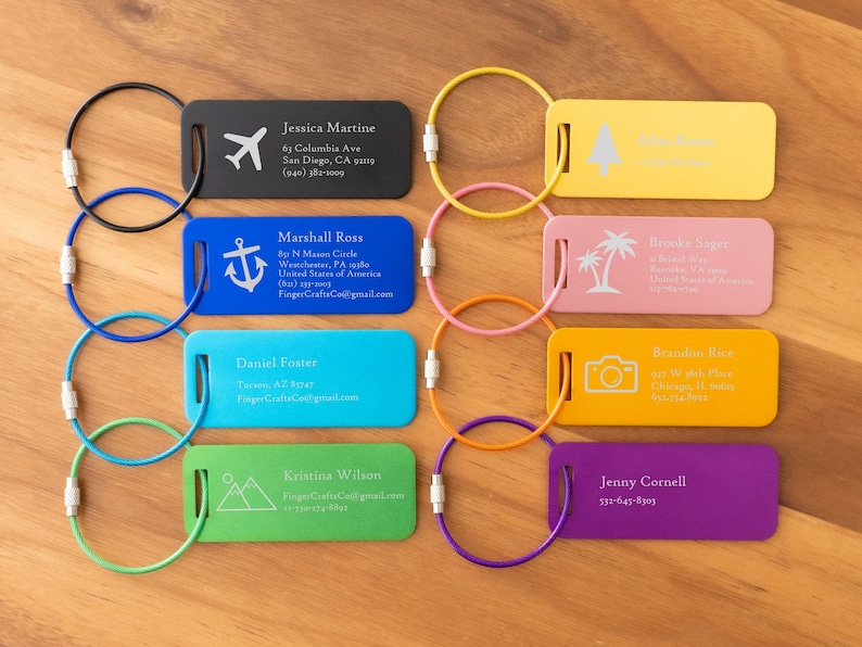 Personalized Metal Luggage Tag, Engraved Aluminum Tag - Travel Gift, Bag ID, Custom Images, Logos, Suitcase tag, Backpack tag