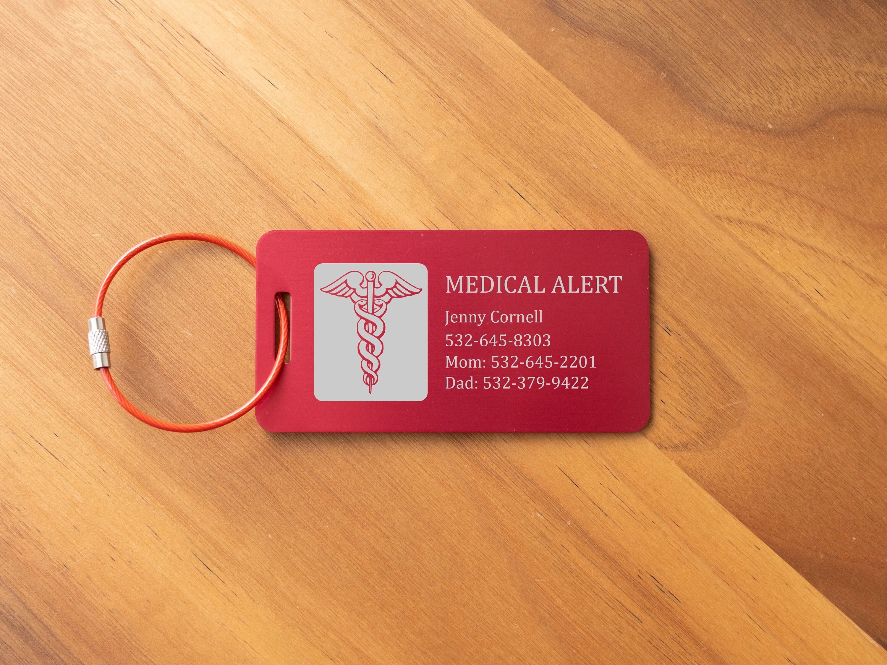 2pz Etichette Mediche Per Bagaglio A Doppia Faccia – Allerta Medica, Rosse, 13x3 Cm, Con Anello, Riutilizzabili