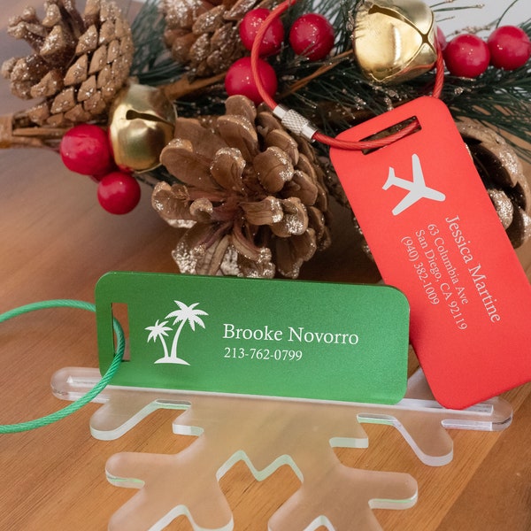 Personalized Metal Luggage Tag, Engraved Aluminum Tag - Christmas Stocking Stuffer, Travel Gift, Bag ID, Suitcase tag, Backpack tag