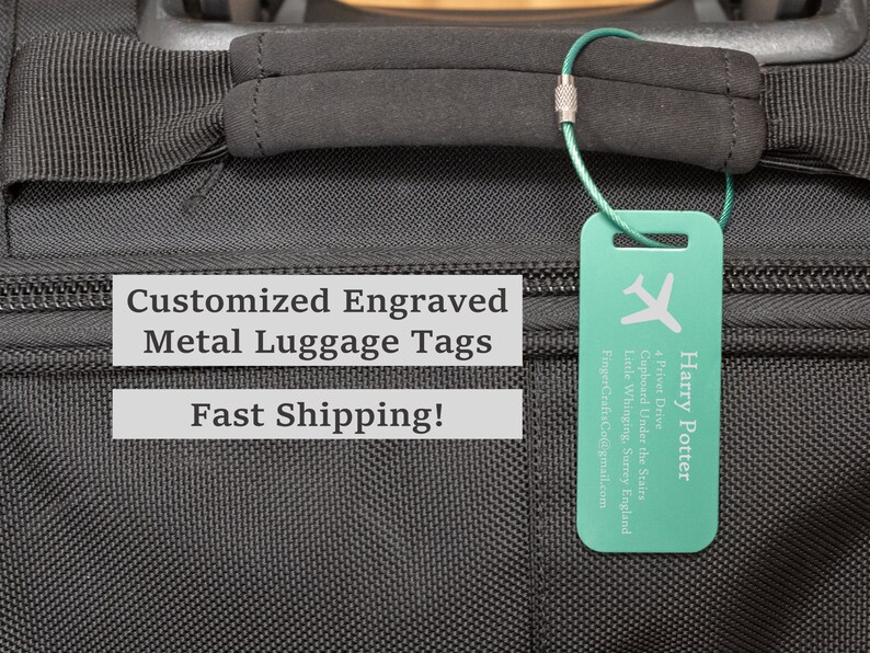 Personalized Metal Luggage Tag, Engraved Aluminum Tag - Travel Gift, Bag ID, Custom Images, Logos, Suitcase tag, Backpack tag
