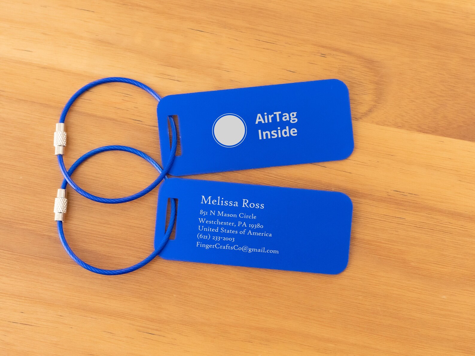 Luggage Tag AirTag Inside Engraved Aluminum Metal Tag, Doublesided