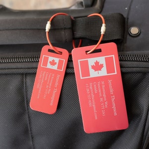 Canada Flag Metal Luggage Tag, Personalized Engraved Aluminum Tag - Travel Gift, Bag ID, Custom Images, Logos, Suitcase tag, Backpack tag