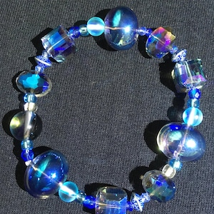Enchanted Deep Sea Bracelet / Blue Glass Bead Bracelet / Jewelry / Womens / Girls / Stretch Elastic