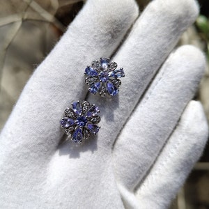 Stud Earrings 925 Sterling Silver Natural Tanzanite Pear 5x3MM Earrings Pair Gift For Her 925 Silver Stud Earrings Gift for her