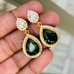 Emerald Earrings - 925 Sterling Silver Earrings - Gold Vermeil Earrings - Earring For Her - Earrings For Gifts - Wedding Earring - For Gift