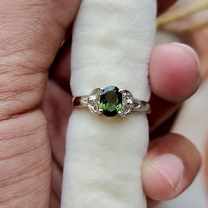 Natural Green Tourmaline Ring - Oval Cut Ring - 925 Sterling Silver Ring - Stackable Ring - October Birthstone Ring - Birthday Gift For Her