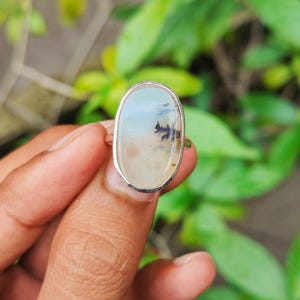 Natural Dendritic Agate Sterling Silver Ring: Oval Botanical Jewelry