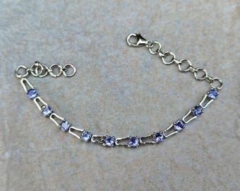 Natural Tanzanite Bracelet: Handmade 925 Sterling Silver, Adjustable