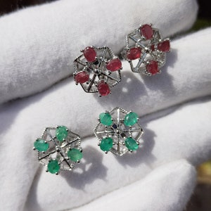 Emerald And Ruby Earrings/Emerald Jewelry/Ruby Jewelry/Gemstone Jewelry/Gift For Mother/Gift For Her/Beautiful Earrings Pair