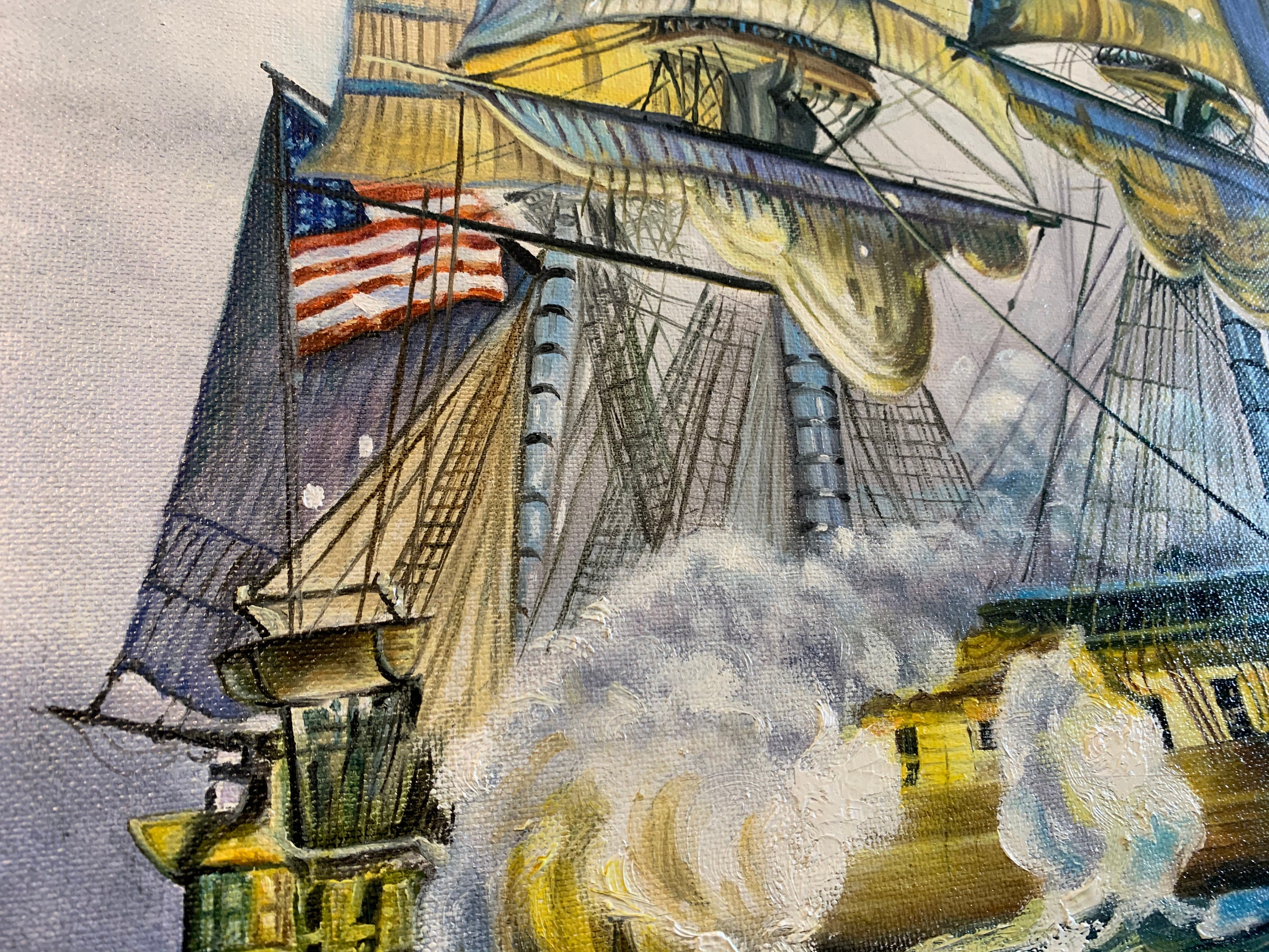 Uss constitution vs hms cyane and levant original by tom freeman oil