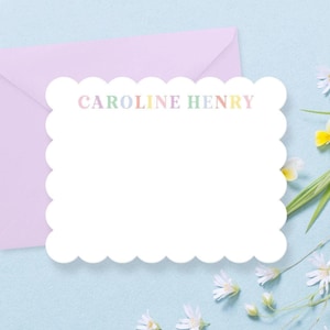Scalloped Stationery Set - Personalized Note Cards with Envelopes- Elegant and Unique Customized Notecards