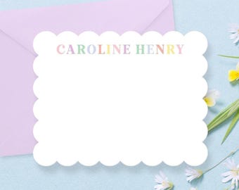 Scalloped Stationery Set - Personalized Note Cards with Envelopes- Elegant and Unique Customized Notecards